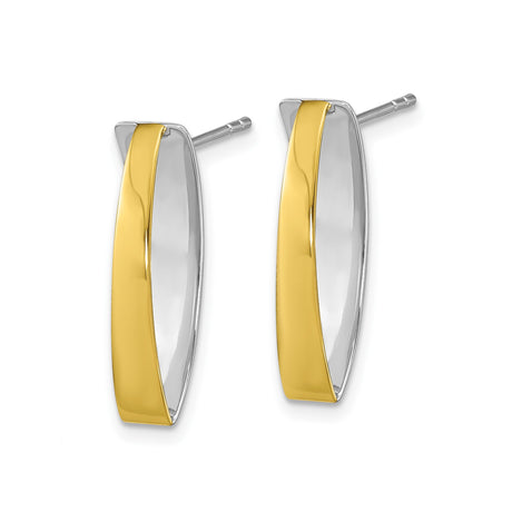 Sterling Silver Marquise Shape Stud Earrings, Two-Tone Minimalist Design