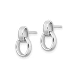 Sterling Silver Drop Stud Earrings with Modern Double Hoop Design, Polished Minimalist Style