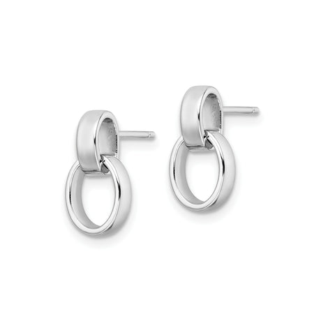 Sterling Silver Drop Stud Earrings with Modern Double Hoop Design, Polished Minimalist Style
