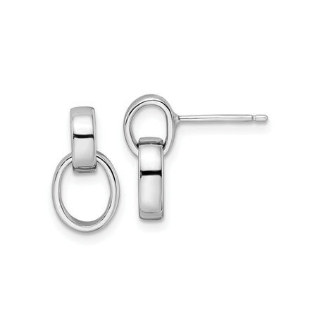 Sterling Silver Drop Stud Earrings with Modern Double Hoop Design, Polished Minimalist Style