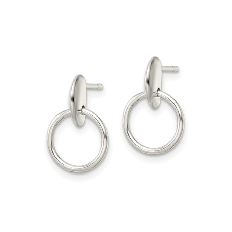 Sterling Silver Circle Drop Stud Earrings with Open Geometric Design for Women