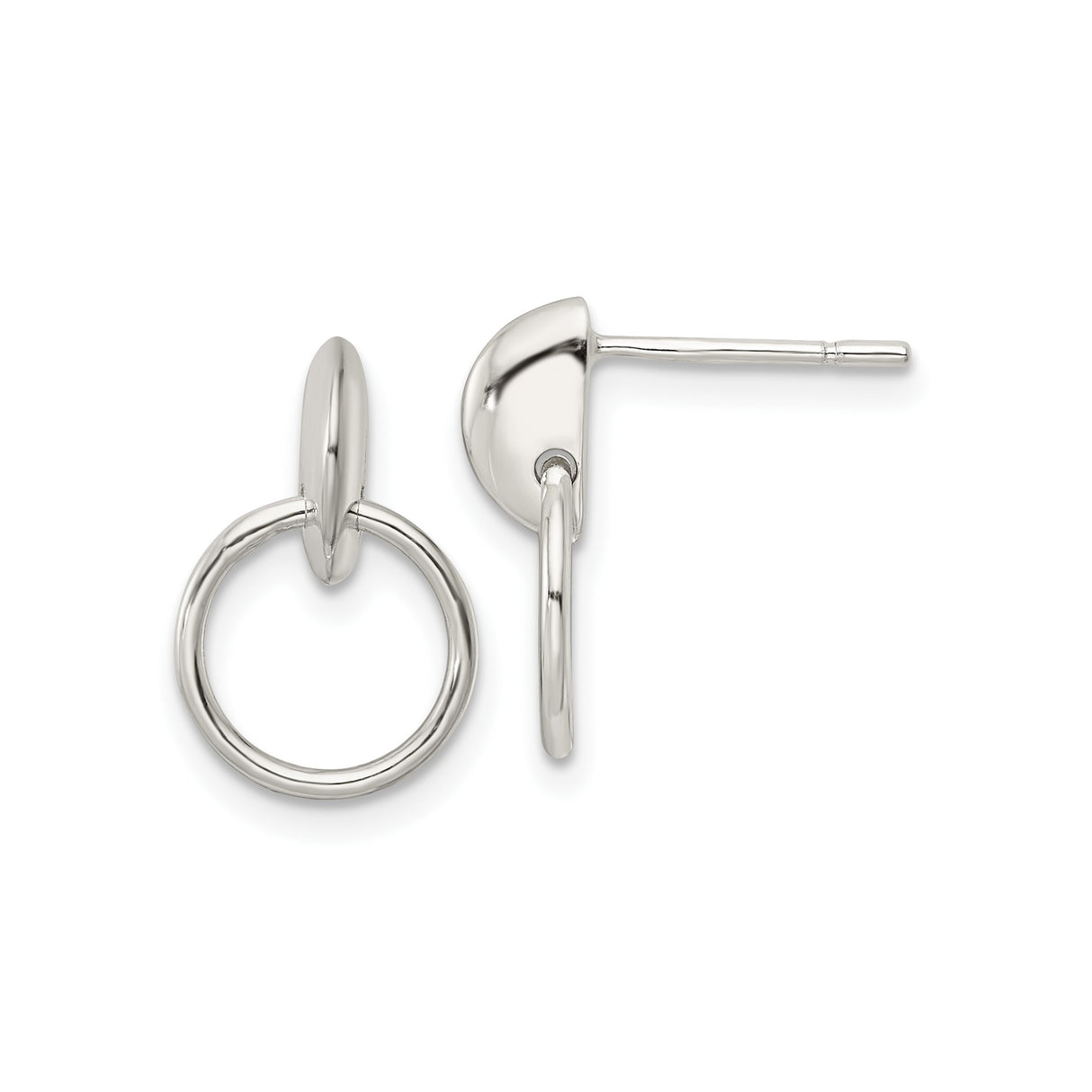 Sterling Silver Circle Drop Stud Earrings with Open Geometric Design for Women