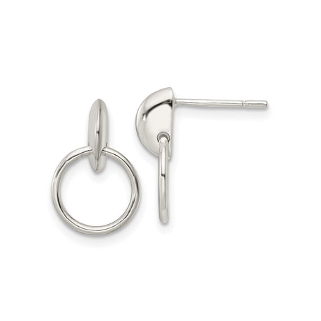 Sterling Silver Circle Drop Stud Earrings with Open Geometric Design for Women