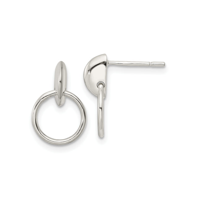 Sterling Silver Circle Drop Stud Earrings with Open Geometric Design for Women