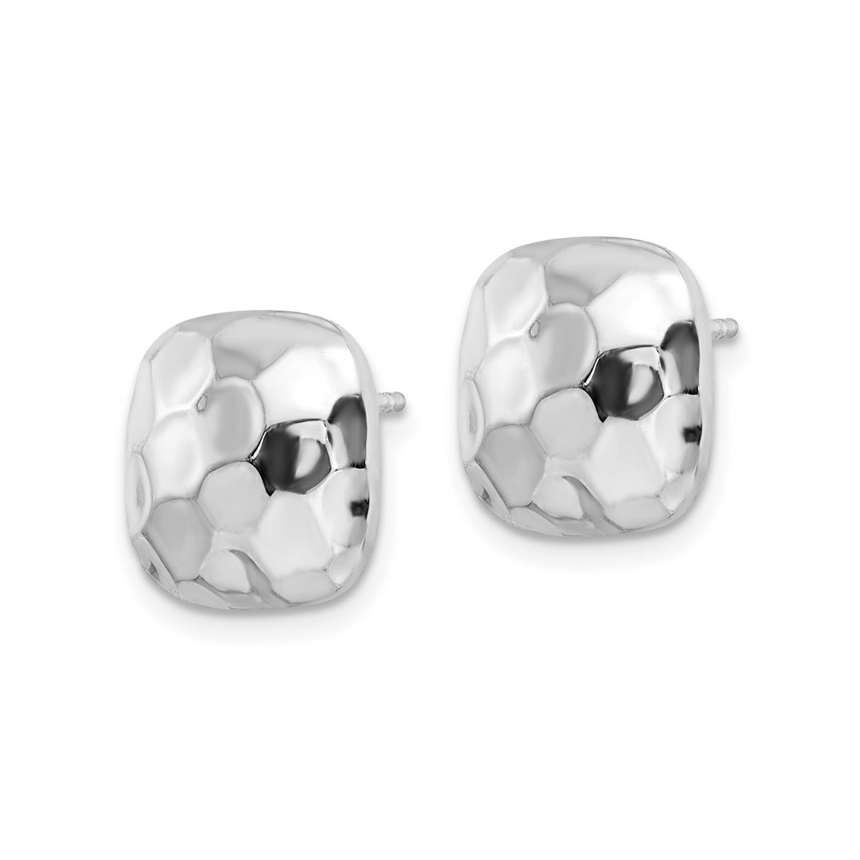 Sterling Silver Hammered Square Stud Earrings with Textured Cushion Design