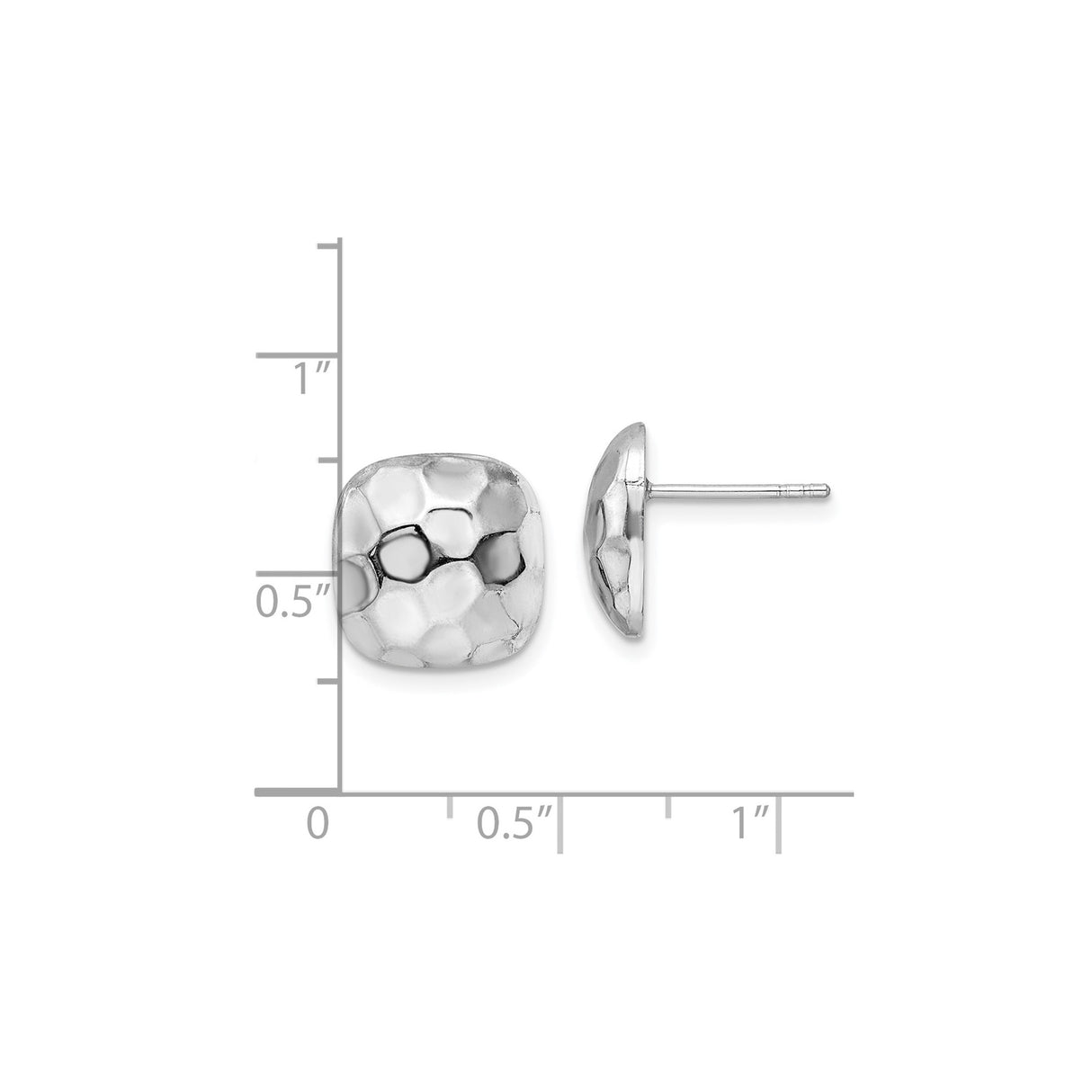 Sterling Silver Hammered Square Stud Earrings with Textured Cushion Design