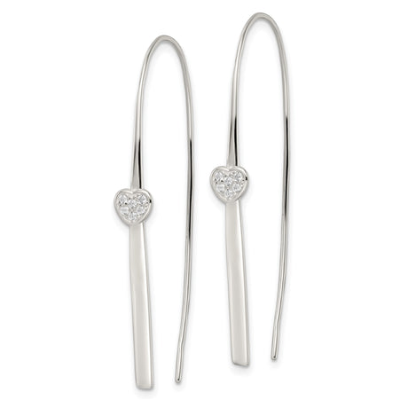 Sterling Silver Bangle Bracelet with Cubic Zirconia Heart, Bypass Style, Open Design for Women