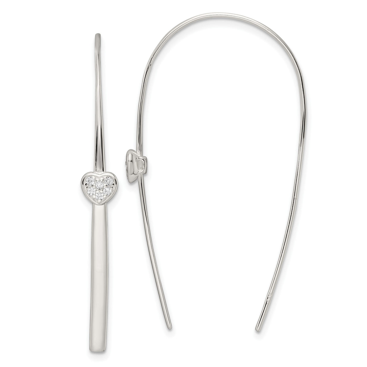 Sterling Silver Bangle Bracelet with Cubic Zirconia Heart, Bypass Style, Open Design for Women