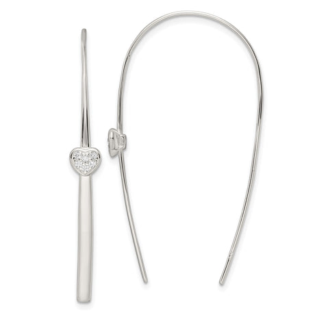 Sterling Silver Bangle Bracelet with Cubic Zirconia Heart, Bypass Style, Open Design for Women