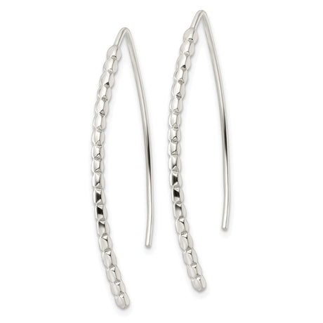Sterling Silver Threader Earrings with Curved Bar Design and Diamond Cut Texture