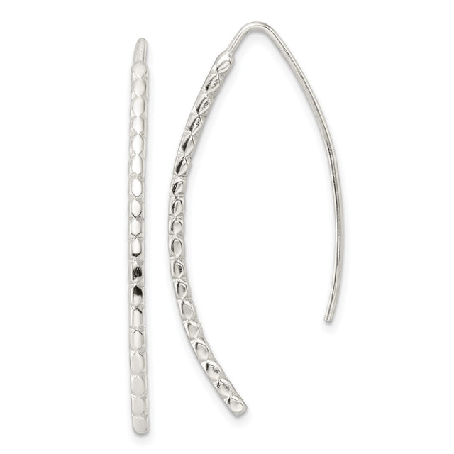 Sterling Silver Threader Earrings with Curved Bar Design and Diamond Cut Texture