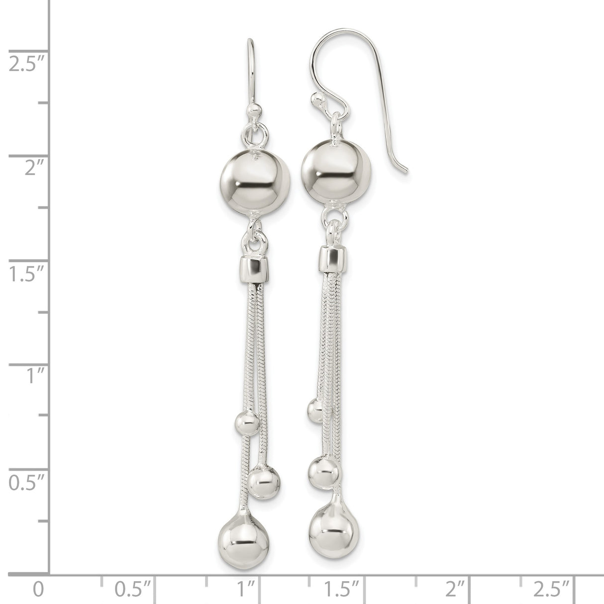 Sterling Silver Dangle Earrings with Triple Chain Drops and Polished Ball Accents