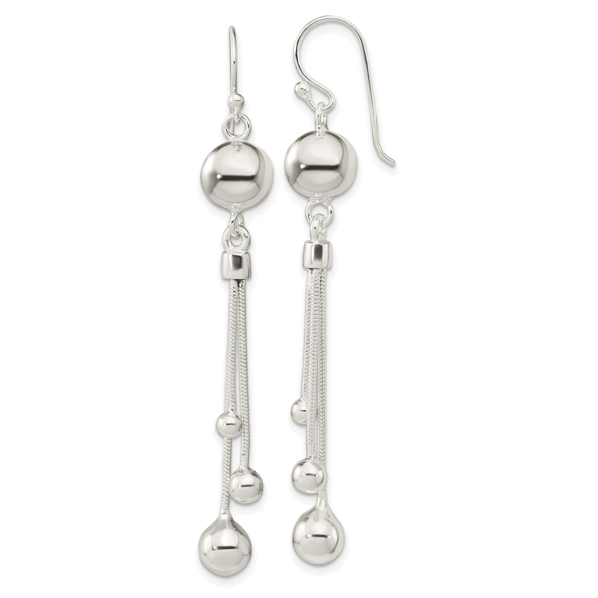 Sterling Silver Dangle Earrings with Triple Chain Drops and Polished Ball Accents