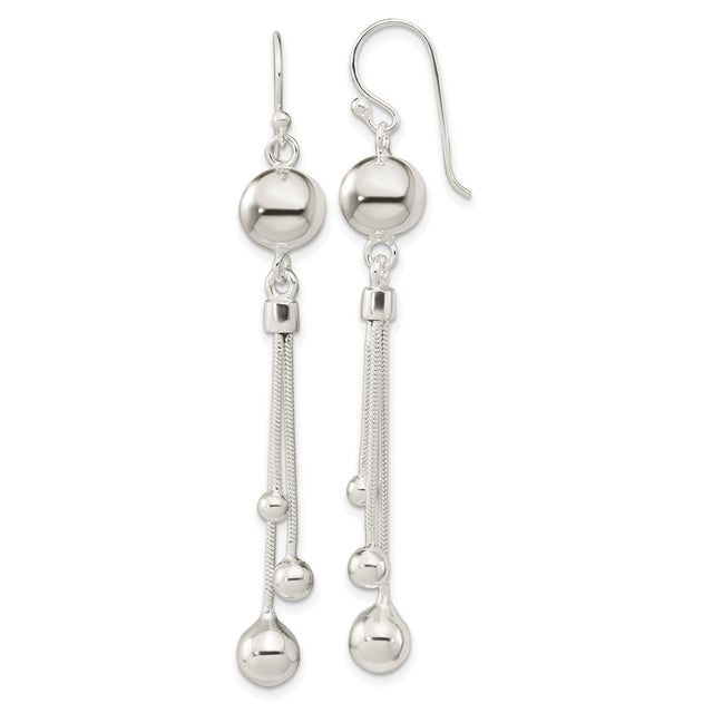 Sterling Silver Dangle Earrings with Triple Chain Drops and Polished Ball Accents