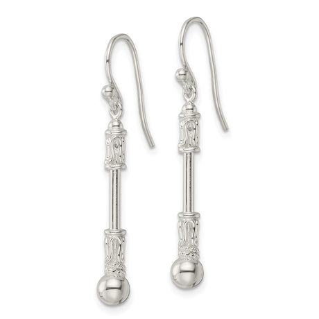 Sterling Silver Dangle Earrings with Elongated Bar and Floral Filigree Design