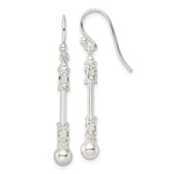Sterling Silver Dangle Earrings with Elongated Bar and Floral Filigree Design