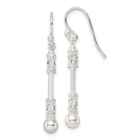 Sterling Silver Dangle Earrings with Elongated Bar and Floral Filigree Design