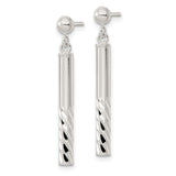 Sterling Silver Dangle Earrings with Polished Vertical Bar Drops and Textured Ends