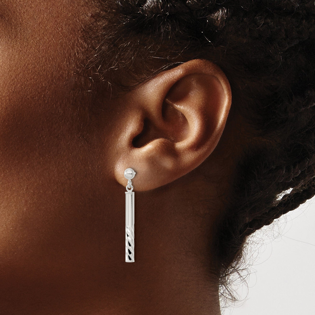 Sterling Silver Dangle Earrings with Polished Vertical Bar Drops and Textured Ends