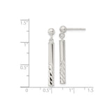 Sterling Silver Dangle Earrings with Polished Vertical Bar Drops and Textured Ends