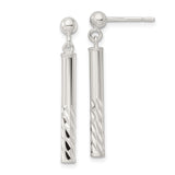 Sterling Silver Dangle Earrings with Polished Vertical Bar Drops and Textured Ends