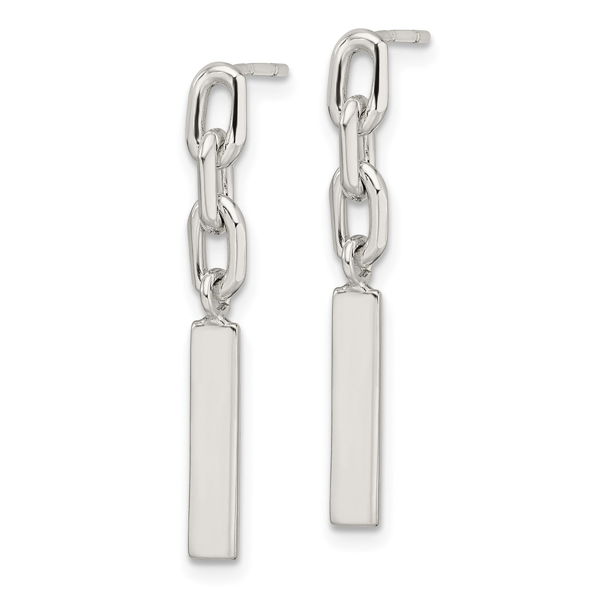 Sterling Silver Drop Earrings with Bar Dangles, Chain Link Design, Modern Minimalist Style