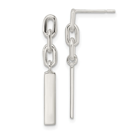Sterling Silver Drop Earrings with Bar Dangles, Chain Link Design, Modern Minimalist Style