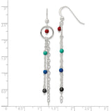 Sterling Silver Dangle Earrings with Glass Beads, Layered Chains, Boho Multicolor Design