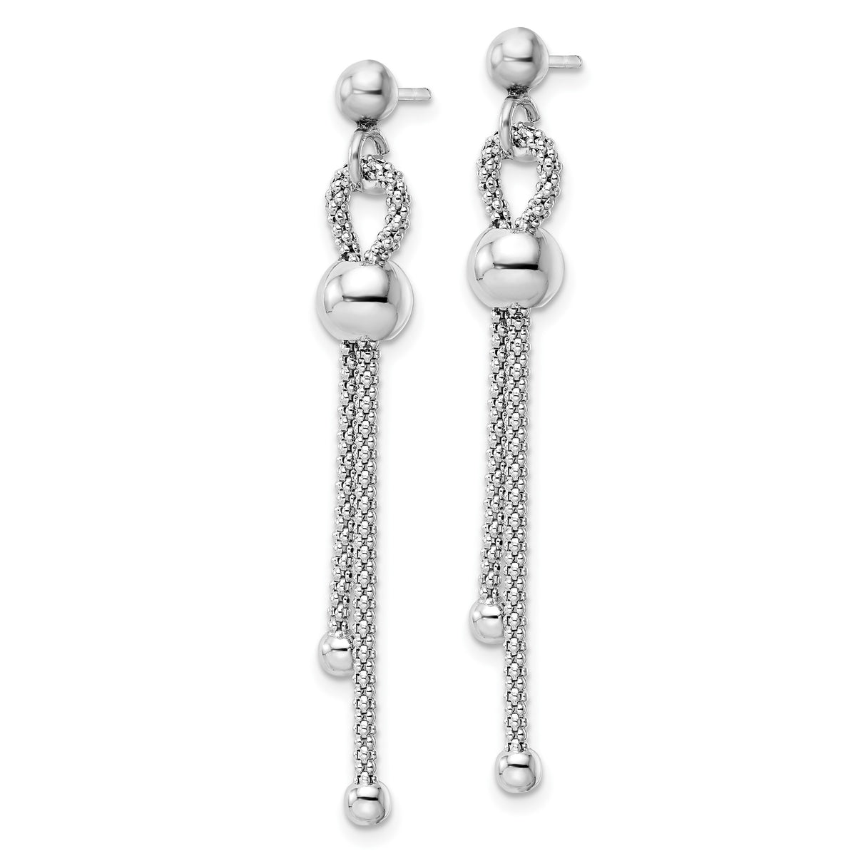 Sterling Silver Dangle Earrings with Multi-Strand Chain Tassels and Polished Bead Accents