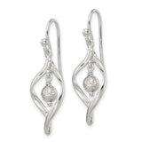 Sterling Silver Dangle Earrings with Open Marquise Twist and Textured Bead Drop Design