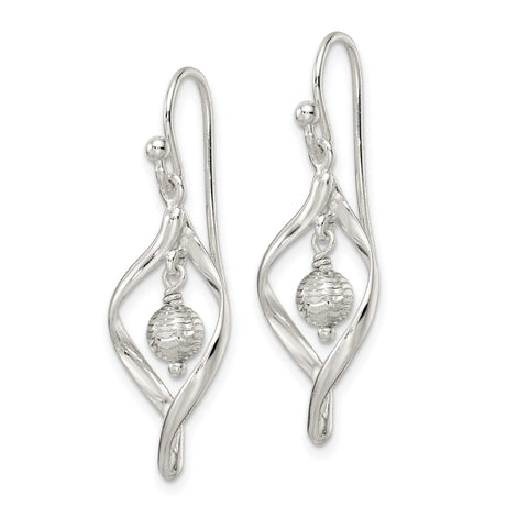 Sterling Silver Dangle Earrings with Open Marquise Twist and Textured Bead Drop Design