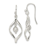 Sterling Silver Dangle Earrings with Open Marquise Twist and Textured Bead Drop Design
