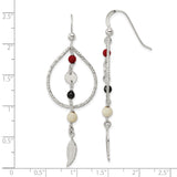 Sterling Silver Feather Dangle Earrings with Coral Beads, Boho Tribal Style