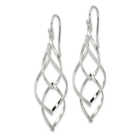 Sterling Silver Dangle Earrings with Twisted Teardrop Shape and Open Loop Design