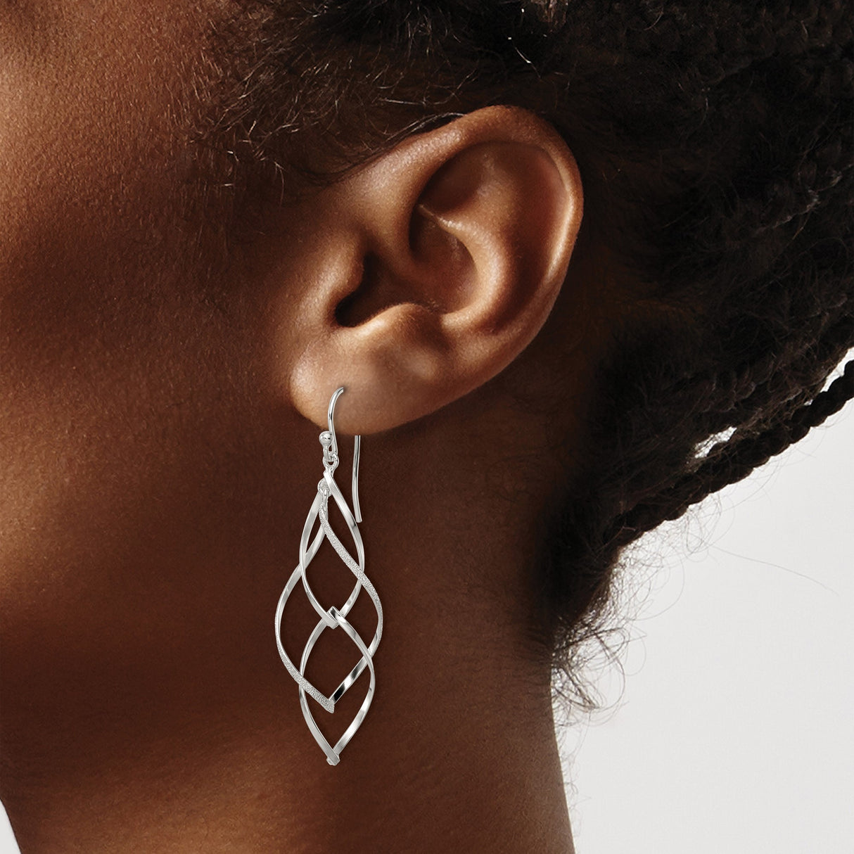 Sterling Silver Dangle Earrings with Twisted Teardrop Shape and Open Loop Design