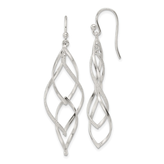Sterling Silver Dangle Earrings with Twisted Teardrop Shape and Open Loop Design