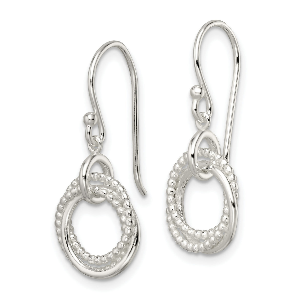 Sterling Silver Dangle Earrings with Interlocking Circle Loop and Beaded Detail