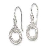 Sterling Silver Dangle Earrings with Interlocking Circle Loop and Beaded Detail