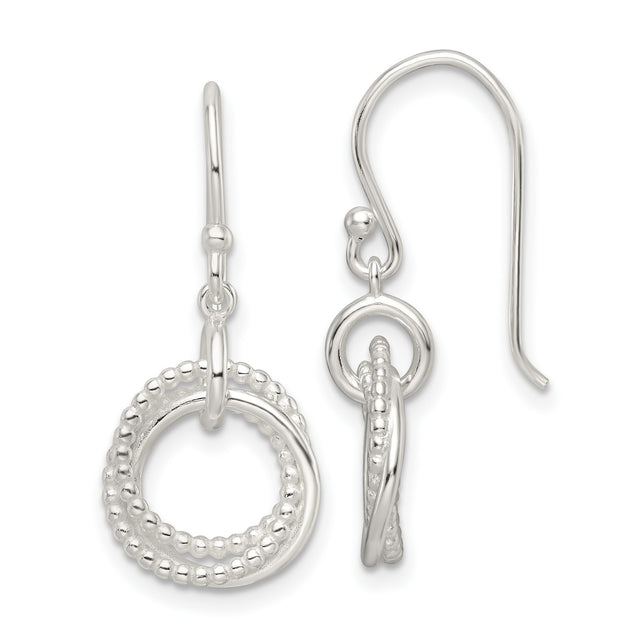 Sterling Silver Dangle Earrings with Interlocking Circle Loop and Beaded Detail