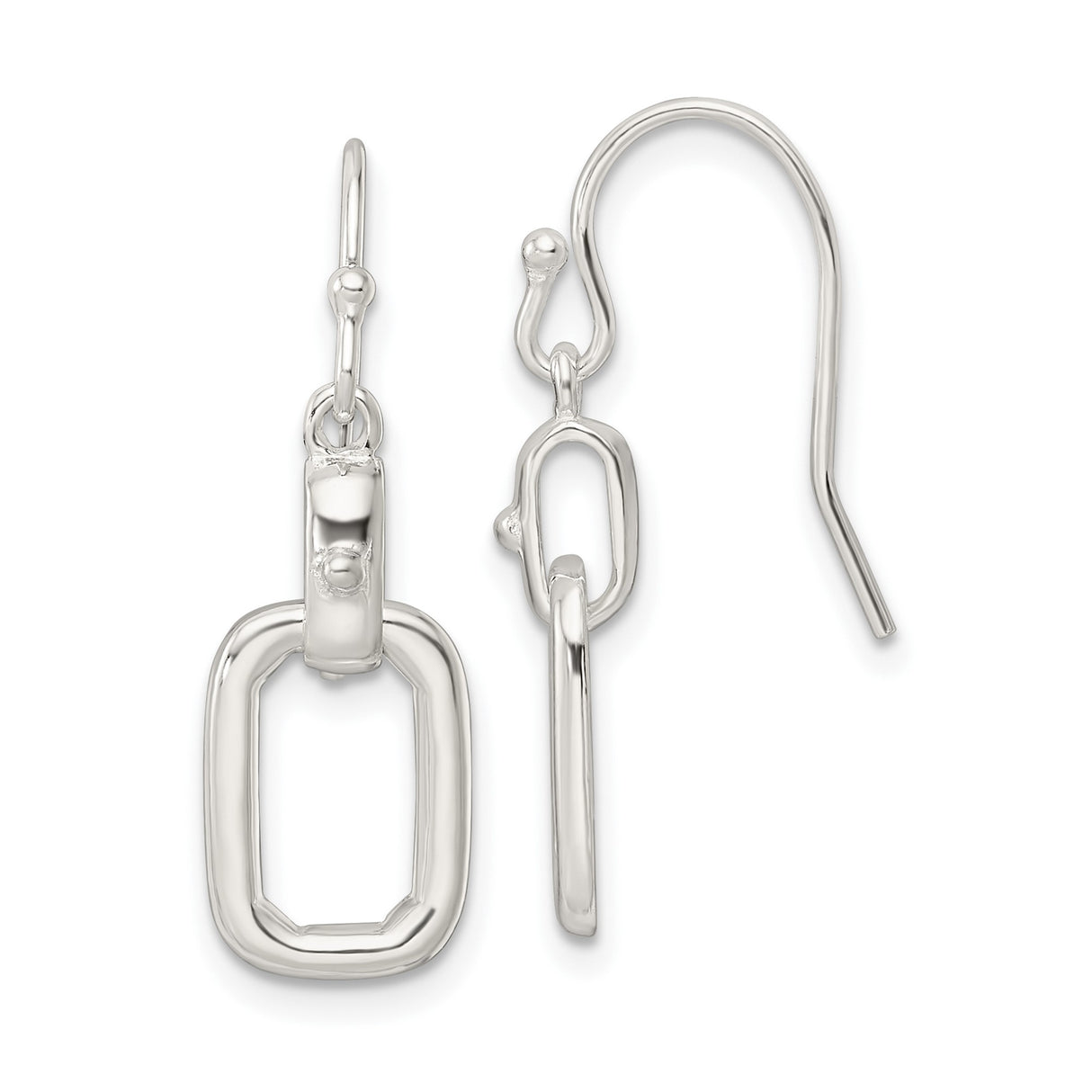 Sterling Silver Dangle Earrings with Polished Rectangle Links, Minimalist Geometric Drop Design