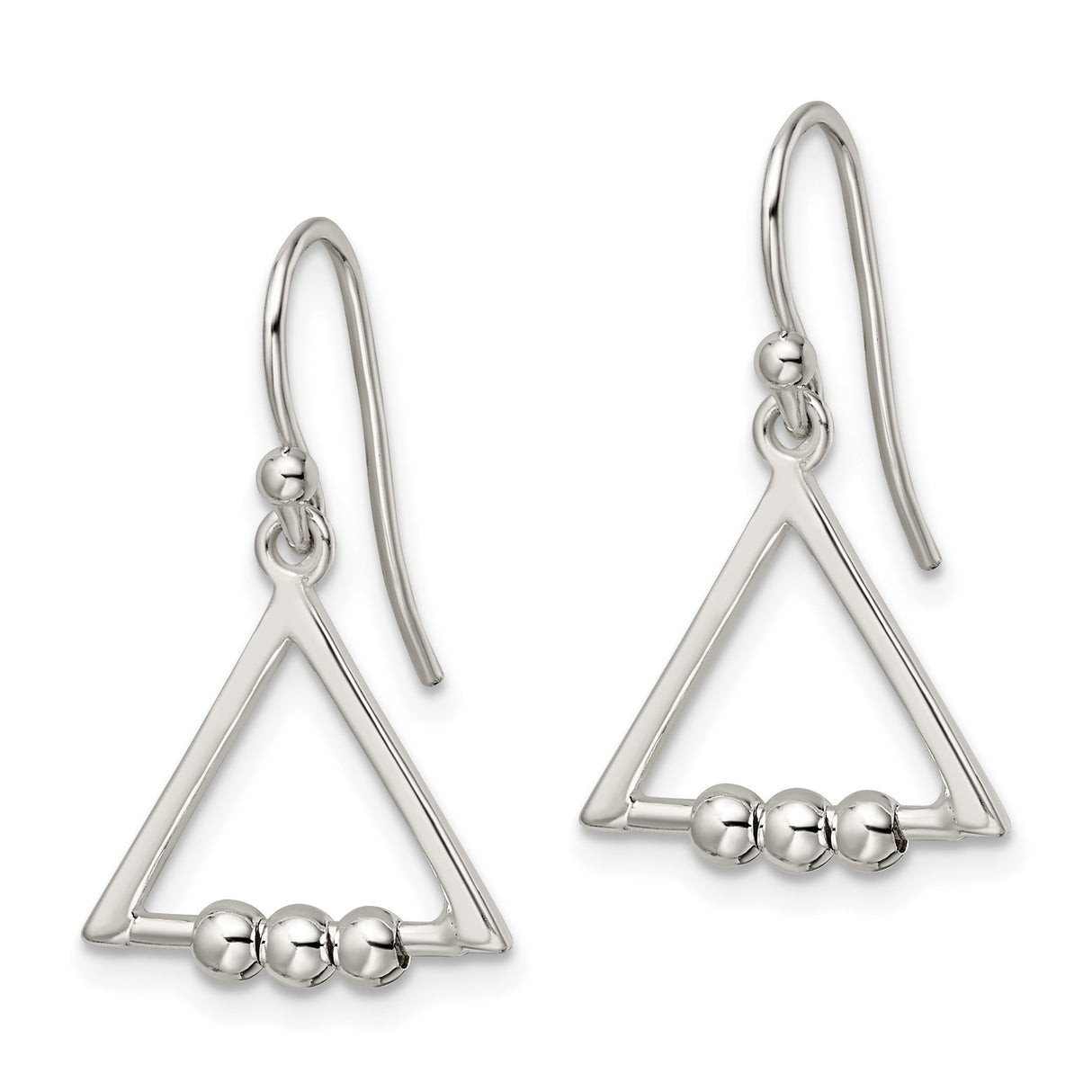 Sterling Silver Drop Earrings with Open Triangle Beaded Design, Minimalist Geometric Style