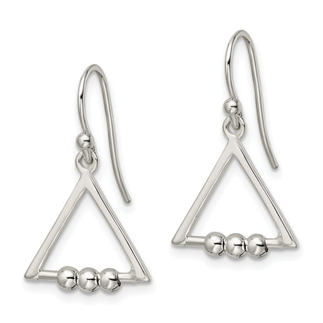 Sterling Silver Drop Earrings with Open Triangle Beaded Design, Minimalist Geometric Style