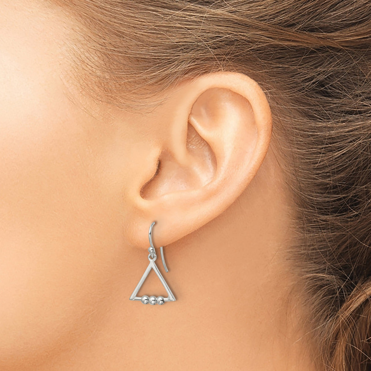 Sterling Silver Drop Earrings with Open Triangle Beaded Design, Minimalist Geometric Style