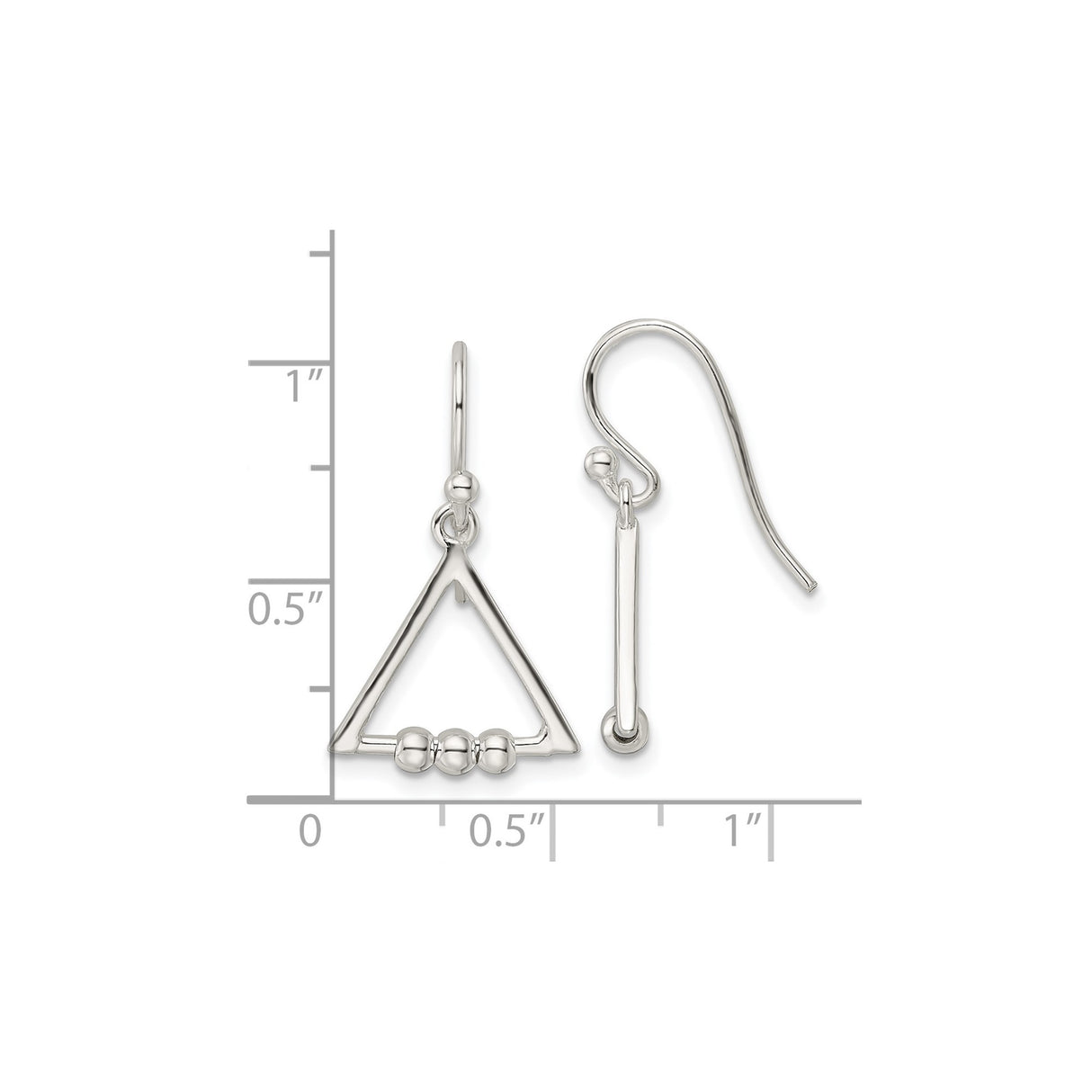 Sterling Silver Drop Earrings with Open Triangle Beaded Design, Minimalist Geometric Style