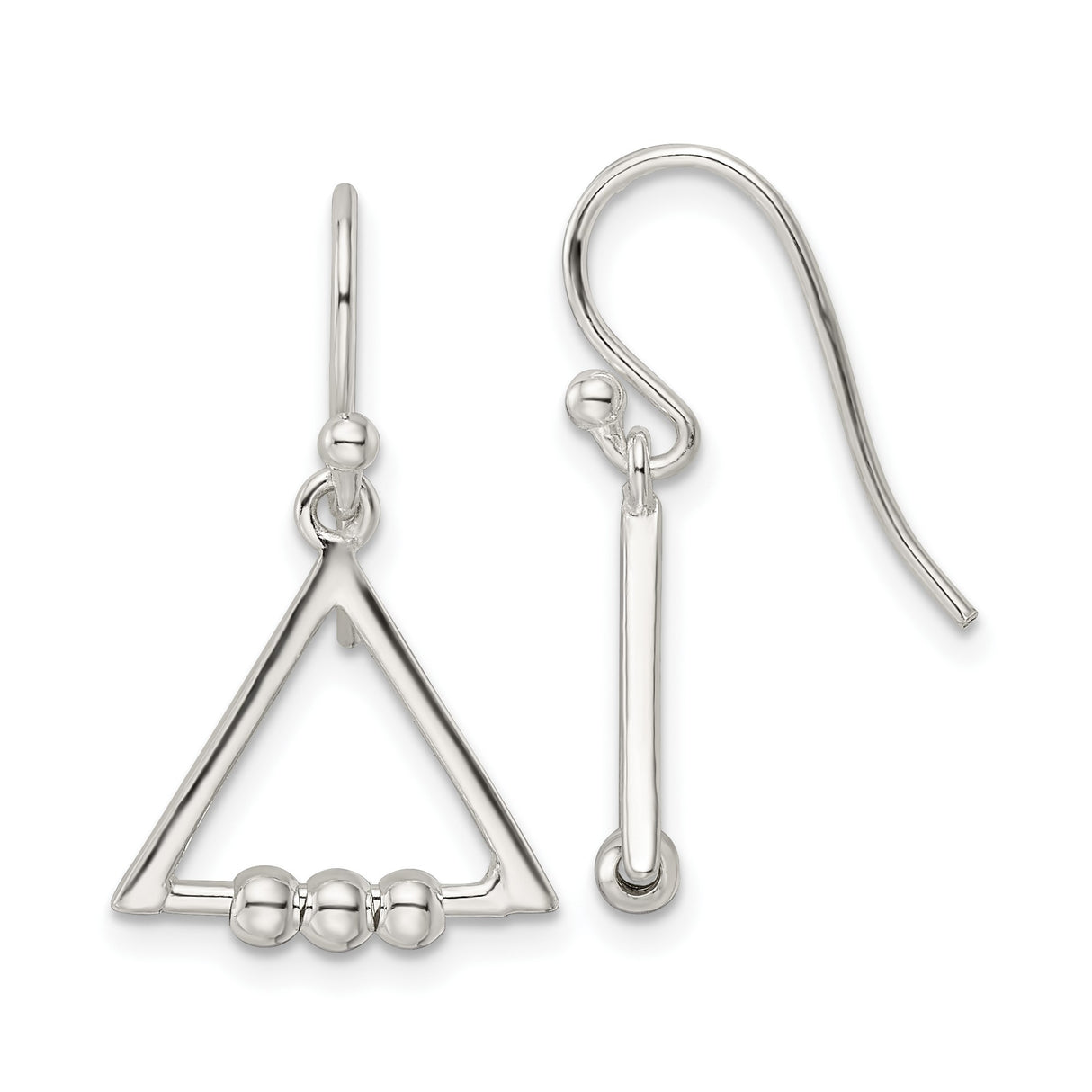 Sterling Silver Drop Earrings with Open Triangle Beaded Design, Minimalist Geometric Style