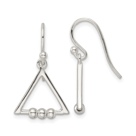 Sterling Silver Drop Earrings with Open Triangle Beaded Design, Minimalist Geometric Style