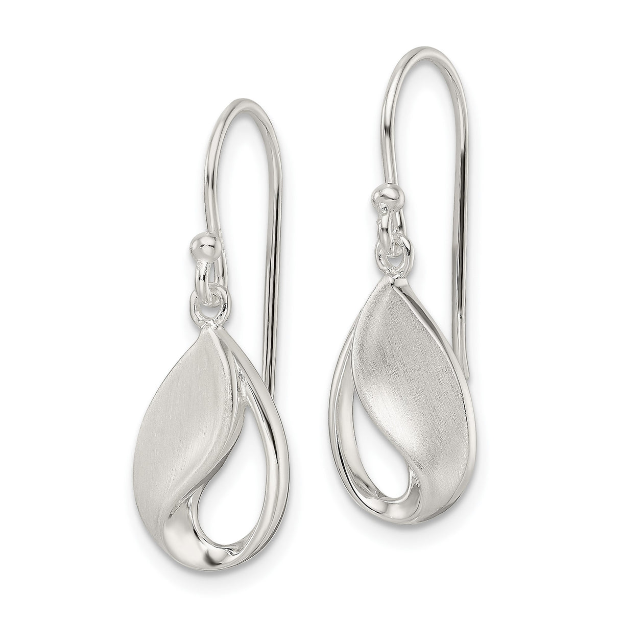 Sterling Silver Dangle Earrings with Open Teardrop Design, Satin and Polished Finish, Minimalist Style