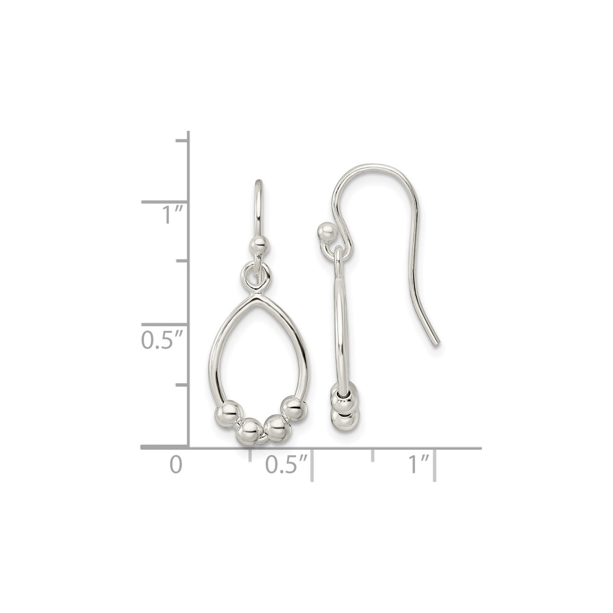 Sterling Silver Dangle Earrings, Open Teardrop Design with Polished Beads, Minimalist Style