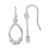 Sterling Silver Dangle Earrings, Open Teardrop Design with Polished Beads, Minimalist Style