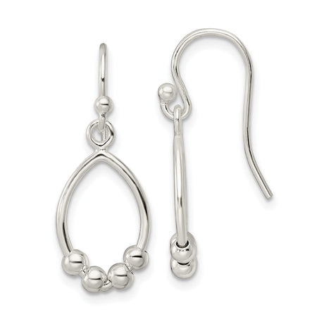 Sterling Silver Dangle Earrings, Open Teardrop Design with Polished Beads, Minimalist Style